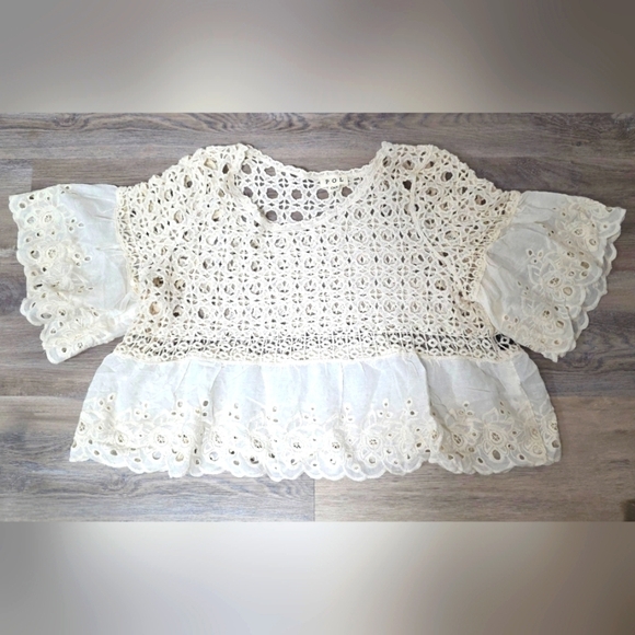 POL Cream Eyelet Oversized 1/2 Sleeve Top One Size - New Without Tag - Picture 2 of 9